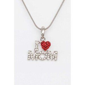 I Love MOM Crystal Pendant Necklace Silver One Size